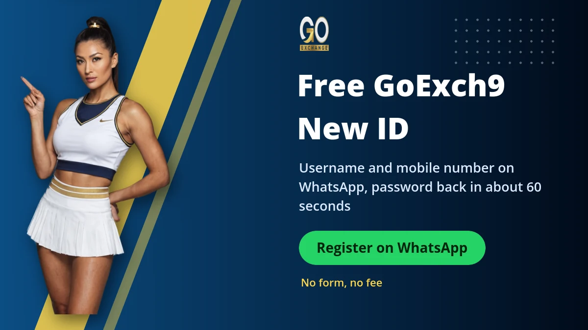 GoExch9 ID banner showing a free new ID requested on WhatsApp